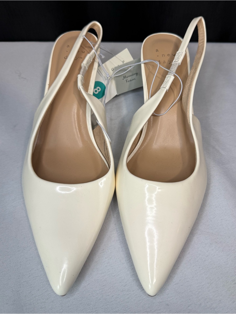 a new day Cream Patent Pointed Toe Slingback Heels
